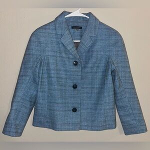 NWOT Tommy Hilfiger Women's Sz 6 Cropped Blue Tweed Blazer 3 Buttons Long Sleeve